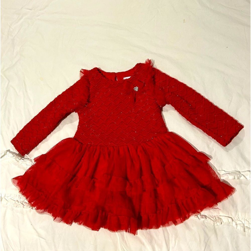 Nanette baby 18 month red sparkly dress fit flare with tulle skirt crystal heart